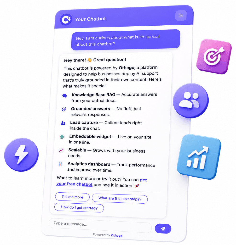Othego AI chatbot answering customer questions on a website